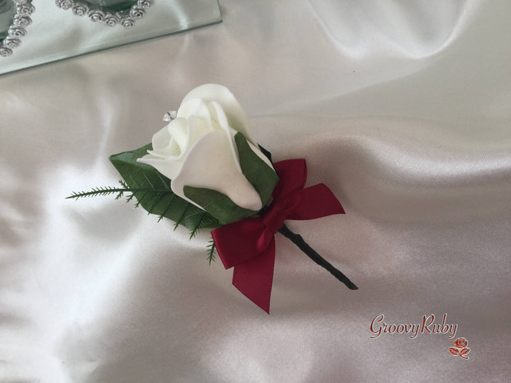Single Crystal Bow Buttonhole - Bow Colour of your Choice
