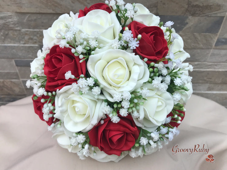 Light Red Roses With Gypsophila