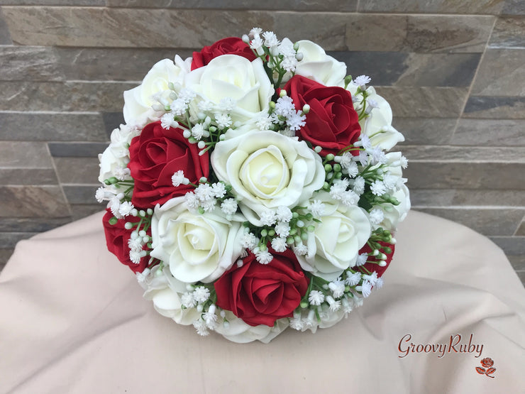 Light Red Roses With Gypsophila