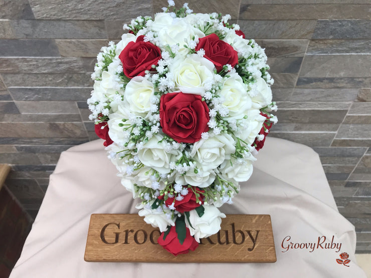 Light Red Roses With Gypsophila