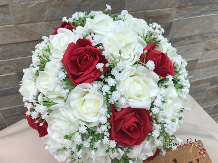 Light Red Roses With Gypsophila