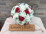 Light Red Roses With Gypsophila