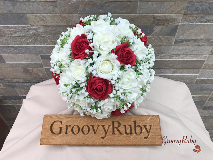 Light Red Roses With Gypsophila