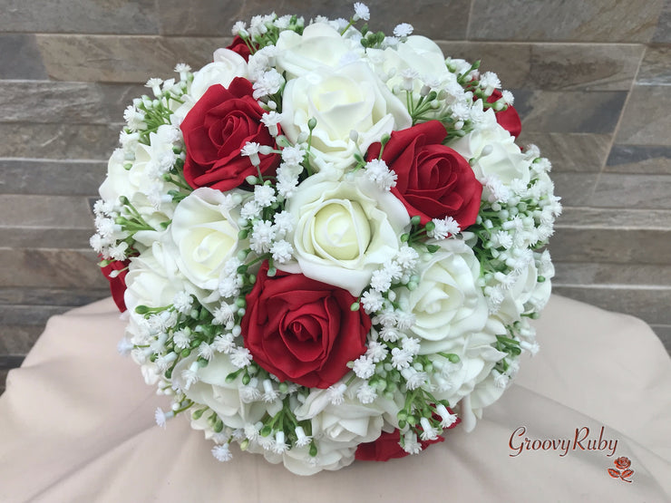 Light Red Roses With Gypsophila
