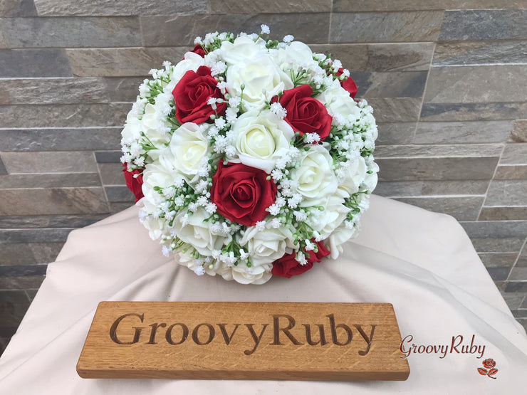 Light Red Roses With Gypsophila