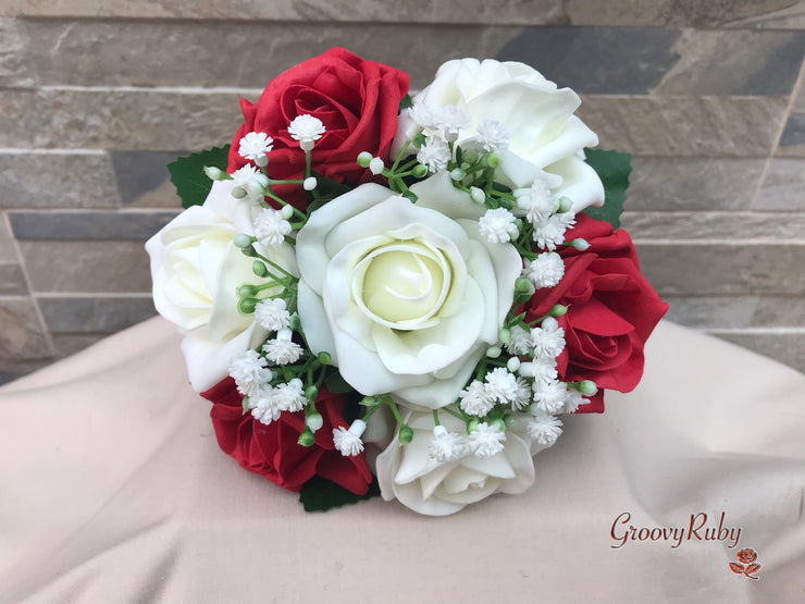 Light Red Roses With Gypsophila