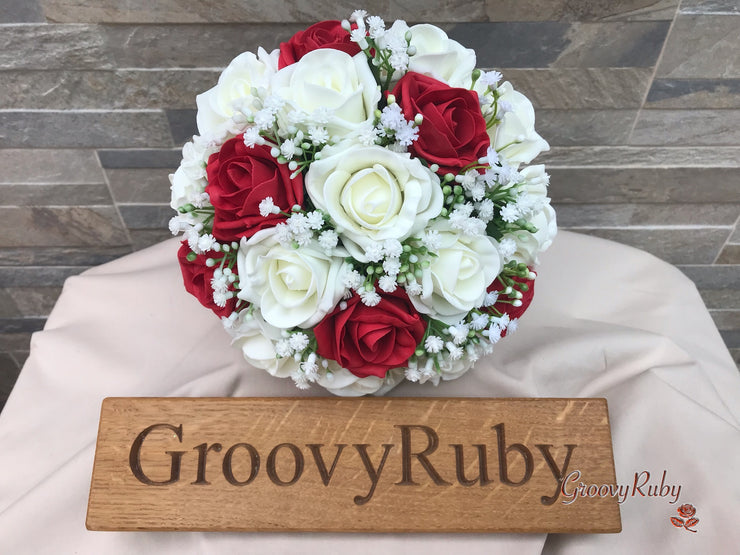 Light Red Roses With Gypsophila