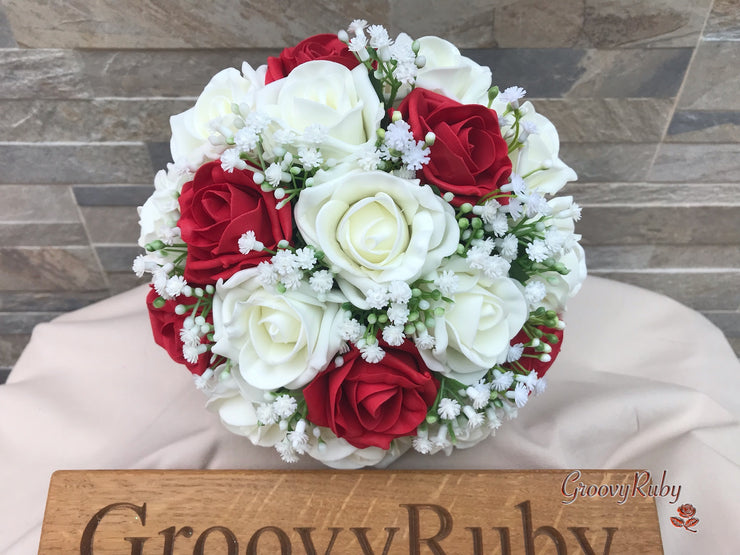 Light Red Roses With Gypsophila