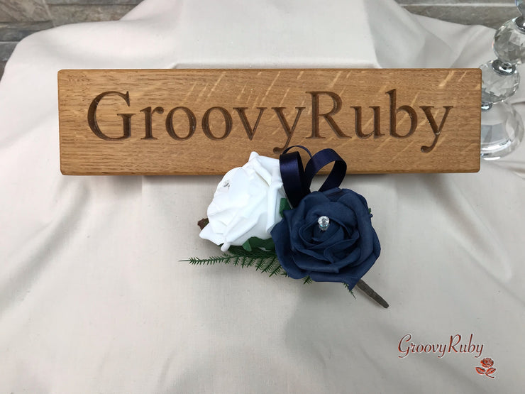 Double Rose Crystal Buttonhole - Colour Combination of your Choice