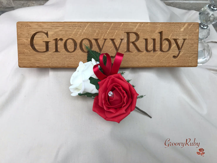Double Rose Crystal Buttonhole - Colour Combination of your Choice