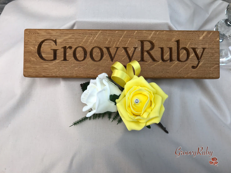 Double Rose Crystal Buttonhole - Colour Combination of your Choice