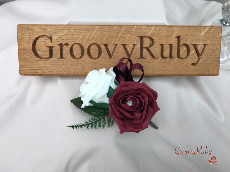 Double Rose Crystal Buttonhole - Colour Combination of your Choice
