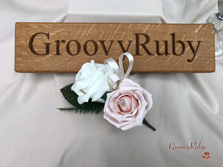 Double Rose Crystal Buttonhole - Colour Combination of your Choice
