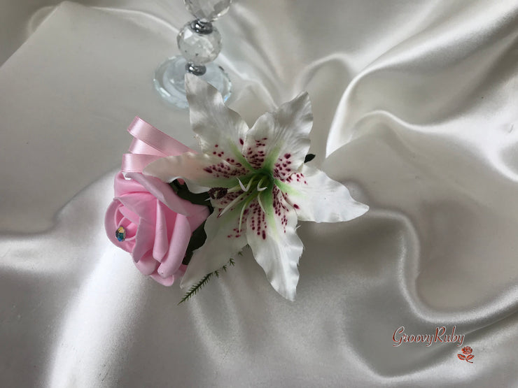 Small Tiger Lilies & Baby Pink Roses With Foliage