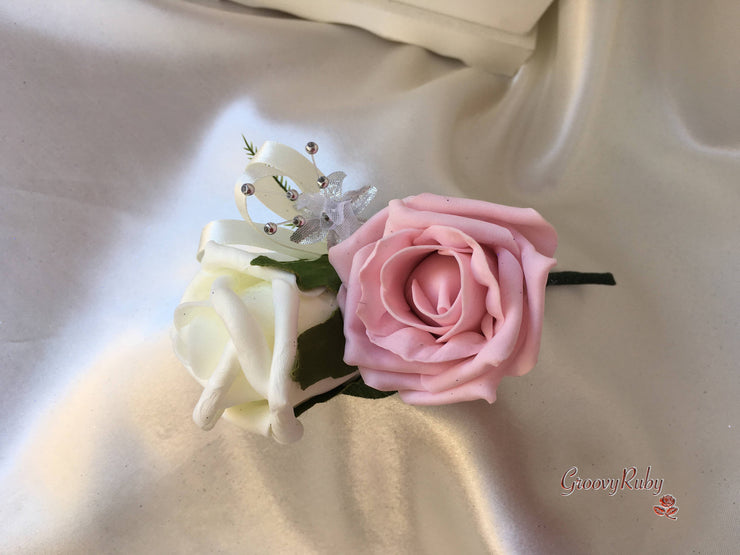 Silver Glitter & Dusky Pink Rose With Silver Babies Breath