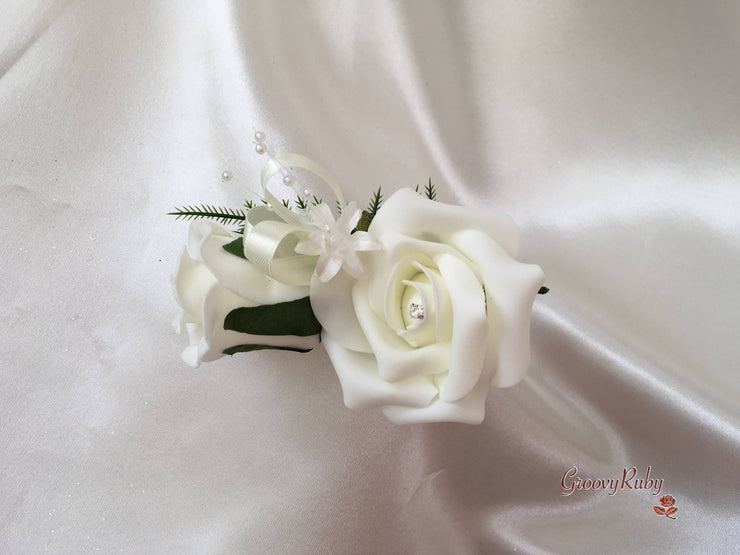 Ivory Rose Crystal With Ivory Pearl Babies Breath