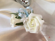 Powder/Baby Blue & Ivory Rose Crystal With Ivory Pearl Babies Breath