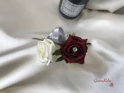 Burgundy & Silver Roses With Delicate Heart Brooch