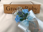Dusty Blue Thistle With Foam Roses & Gypsophila