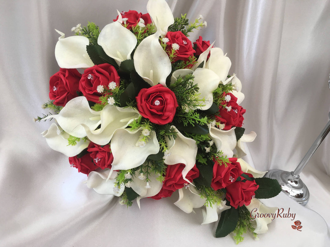 red roses white calla lilies bouquet Light Red Rose & Large Ivory Calla Lily – GroovyRuby Ltd