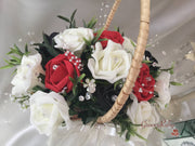 Black, Red & Ivory Rose With Foliage & Crystal Sprays