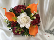 Ivory Glitter Rose, Orange Calla Lily, Burgundy Rose & Berries