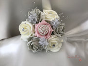 Dusky Pink & Silver Roses With Delicate Heart Brooch