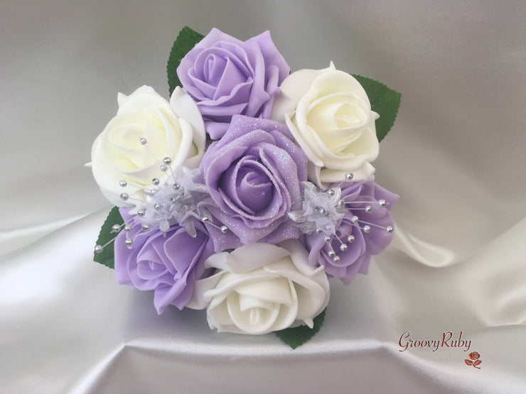 Pastel Glitter Roses With Silver Babies Breath