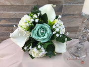 Mint Green Roses & Ivory Carnations With Calla Lily & Gypsophila