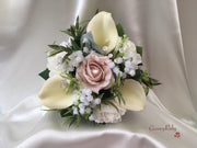 Mocha Pink Roses & Ivory Carnations With Calla Lily & Gypsophila