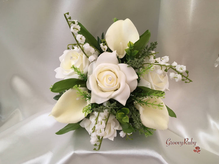 Ivory Rose & Large Calla Lily With Lily of the Valley