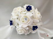 Rose Bouquets With Royal Blue Satin Diamante Flowers
