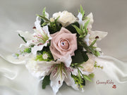 Small Tiger Lilies & Vintage Mocha Pink Roses With Foliage