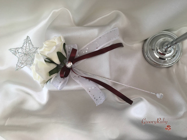 Burgundy & Ivory Rose Crystal With Ivory Pearl Babies Breath