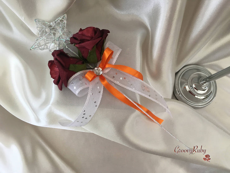 Ivory Glitter Rose, Orange Calla Lily, Burgundy Rose & Berries