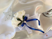 Royal Blue & Ivory Rose Crystal With Ivory Pearl Babies Breath