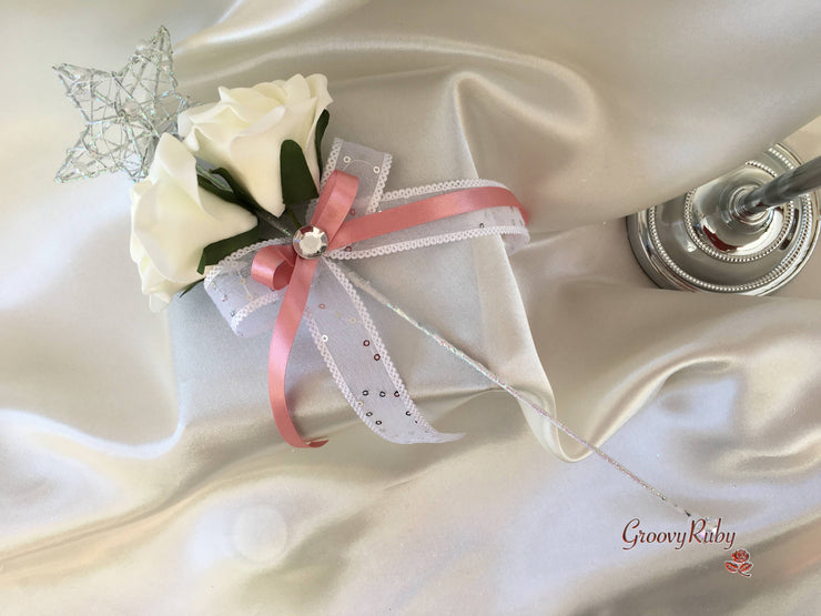 Dusky Pink & Ivory Rose Crystal With Ivory Pearl Babies Breath