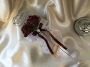 Burgundy Glitter Rose With Pearls & Pearl Diamante Brooch