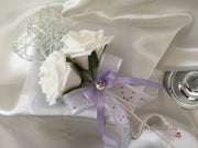 Lilac Roses With White & Cadbury Purple Centred Calla Lilies & Crystal Butterfly Brooch