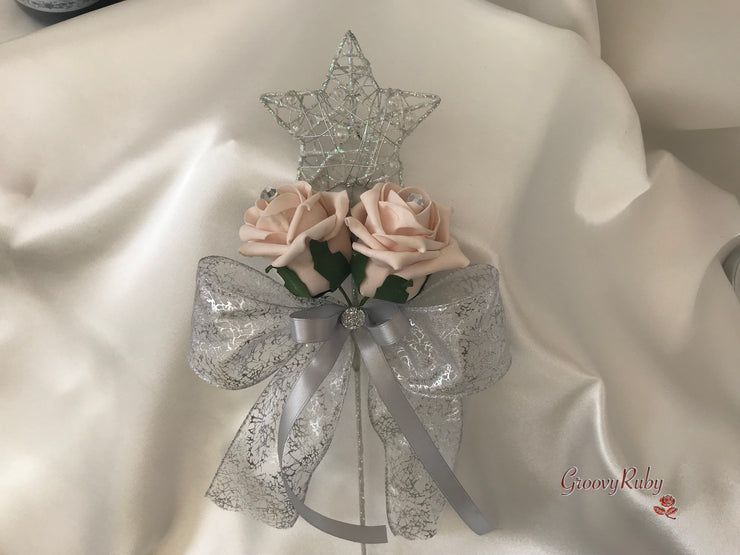 Mocha Pink & Ivory Rose With Silver & Crystal Butterfly