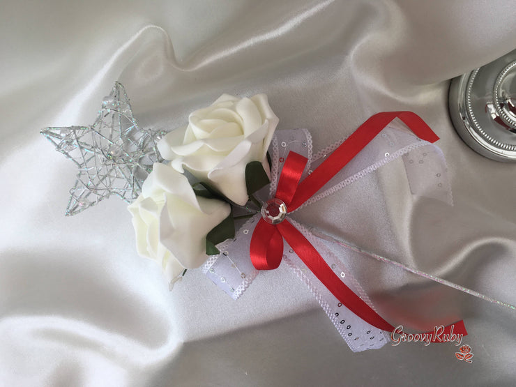 Red & Ivory Rose Crystal With Ivory Pearl Babies Breath