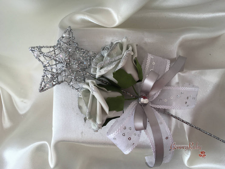 Silver Glitter Rose With Silver Babies Breath