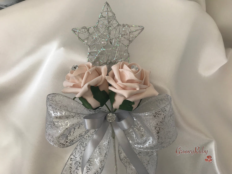 Mocha Pink & Ivory Rose With Silver & Crystal Butterfly