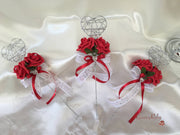 Red Rose & Calla Lily With Pearls & Diamante Heart Brooch