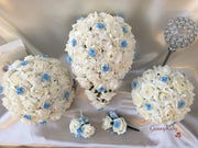 Rose Bouquets With Baby Blue Satin Diamante Flowers