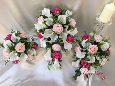 Hot Pink & Baby Pink Rose & Large White Calla Lily