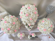 Rose Bouquets With Baby Pink Satin Diamante Flowers