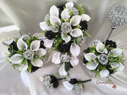 Silver & Black Rose & Large White Calla Lily