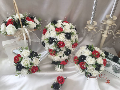 Black, Red & Ivory Rose With Foliage & Crystal Sprays