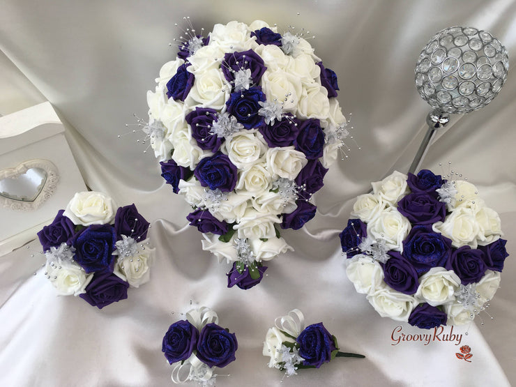 Cadbury Purple Glitter Rose With Silver Babies Breath